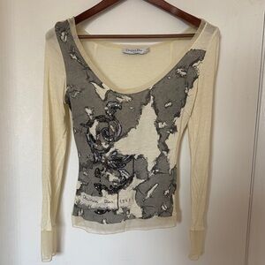 Dior Cream and Gray Long Sleeve Top